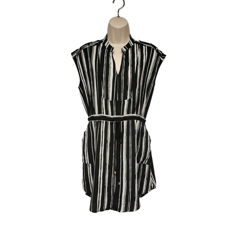 Haute Monde Mock Neck Striped Black/White Dress Size Large